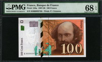 프랑스 France 1997-1998 100 Francs, P158a PMG 68 EPQ Superb GEM UNC 완전미사용